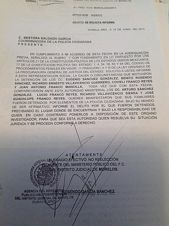 Oficio del MP solicitando informes judiciales a la Polic&iacute;a Comunitaria. 