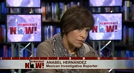 Anabel Hern&aacute;ndez en el estudio de Democracy Now, en Nueva York. 