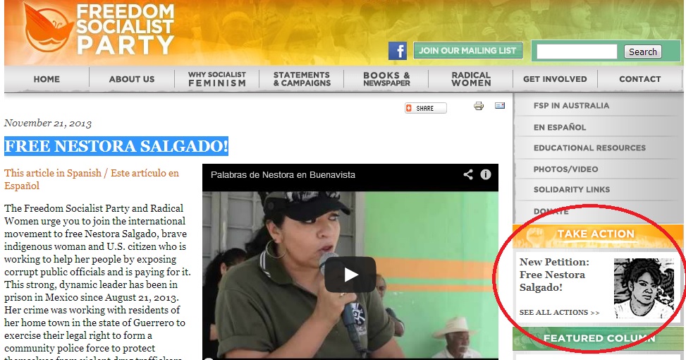 Protesta en consulados mexicanos para la libertad de Nestora Salgado
