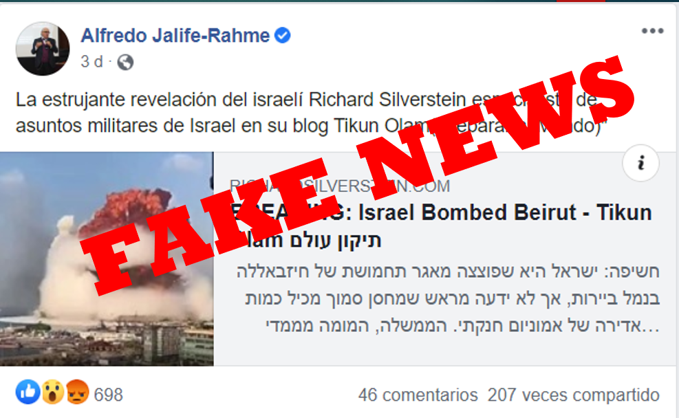 Ciudadano desmiente ‘fake news’ propagadas en redes por Alfredo Jalife sobre incendio de Beirut
