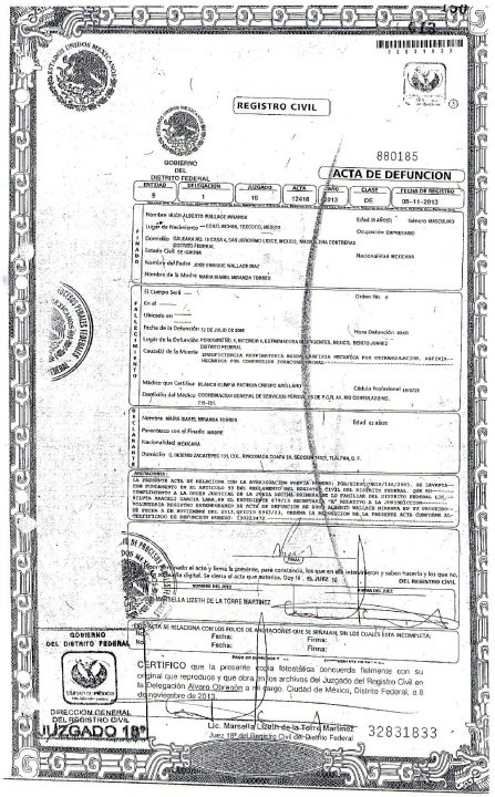 primera acta de defunci&oacute;n de Hugo Alberto Wallace