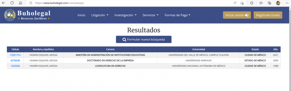 cedulas porfesionales de Yasmin esquivel