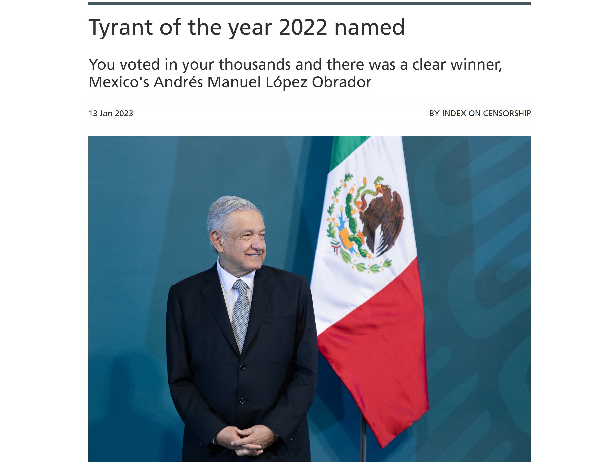 López Obrador destaca internacionalmente como Tirano del Año 2022 por ‘amenazas estructurales’ a la libertad de expresión