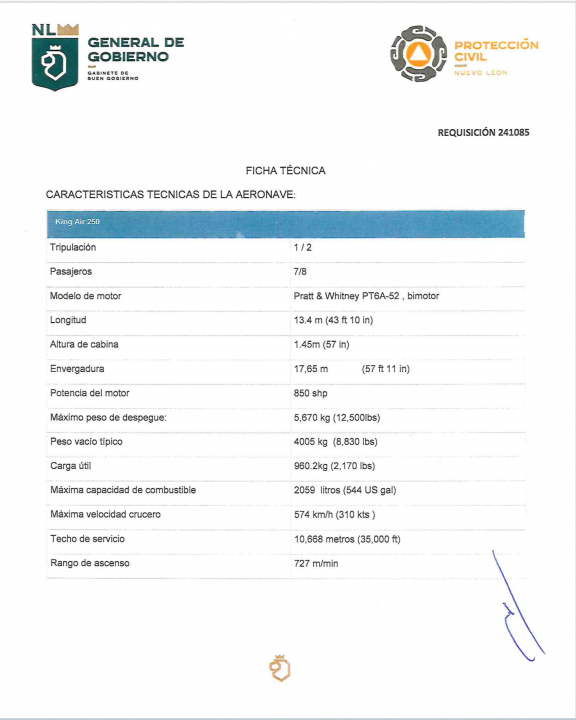 ficha tecnica aeronave Nuevo Le&oacute;n