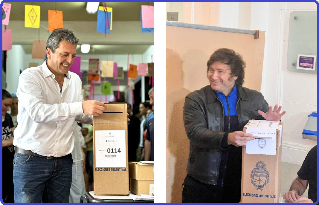 Sergio Massa y Javier Milei a la segunda vuelta en Argentina