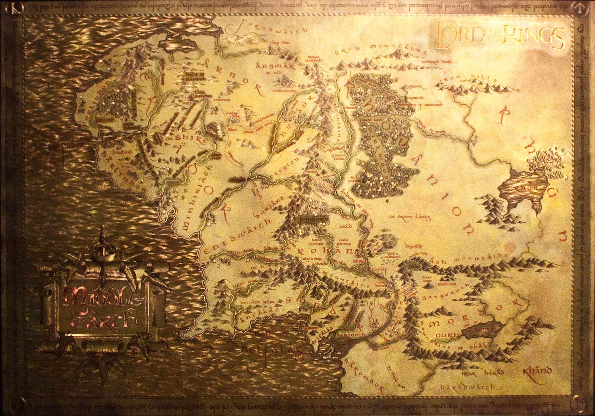 Una cartografía de la Tierra Media de Tolkien.