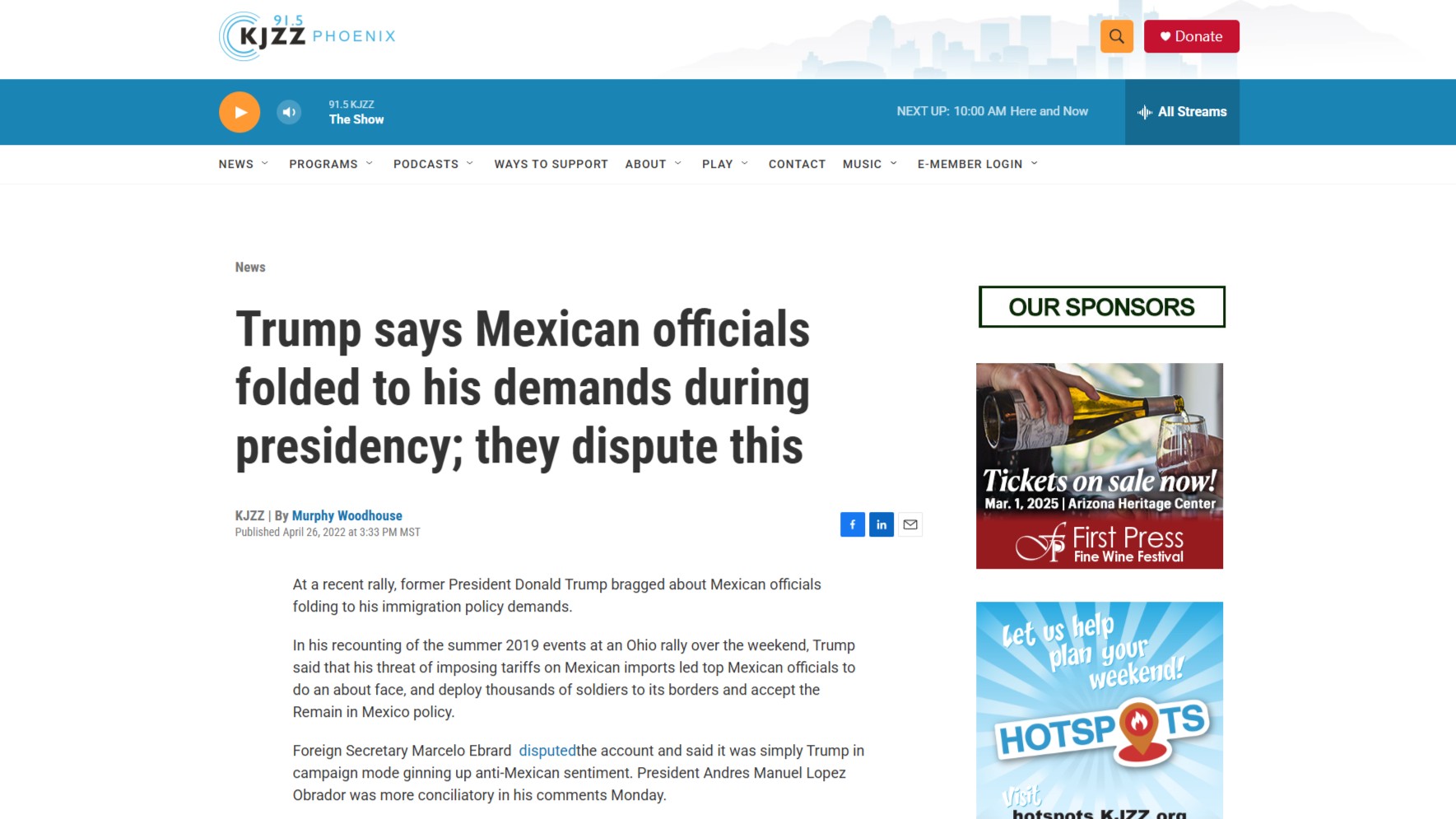Captura de pantalla del sitio de KJZZ de Phoenix, Arizona, 2022.