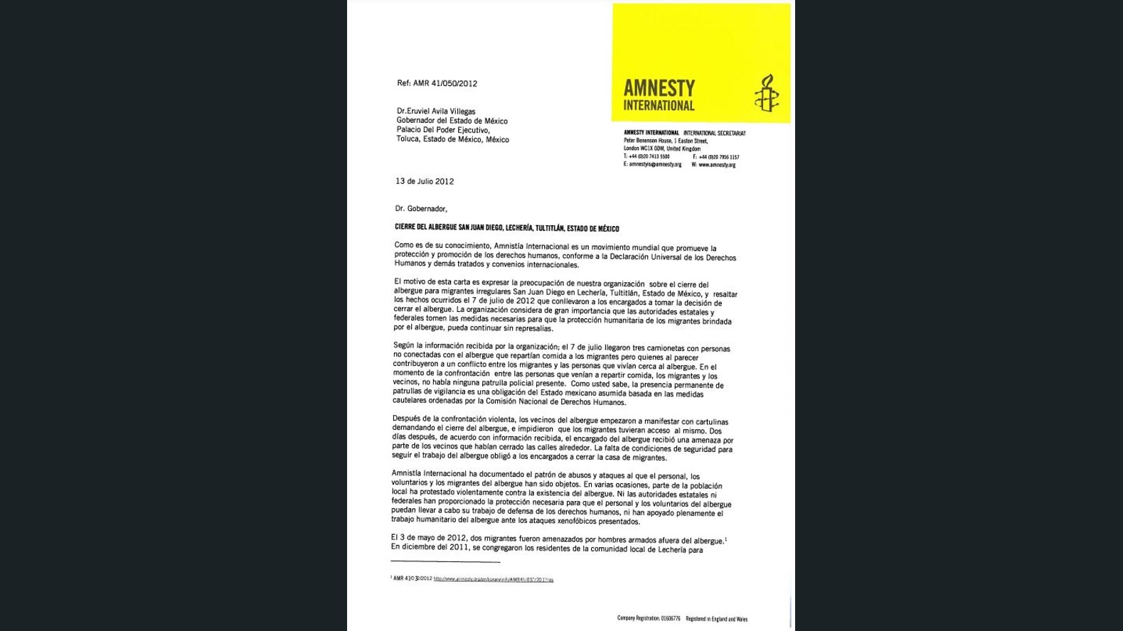 Comunicado de Amnistía Internacional México. Comunicado de Amnistía Internacional México.