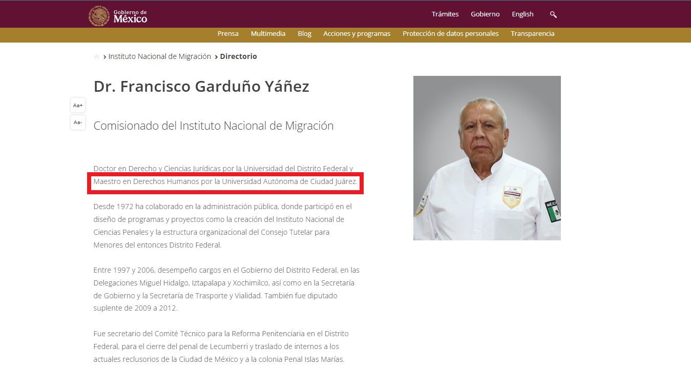 Imagen de la biografía de Garduño en la página del INM. Imagen de la biografía de Garduño en la página del INM.