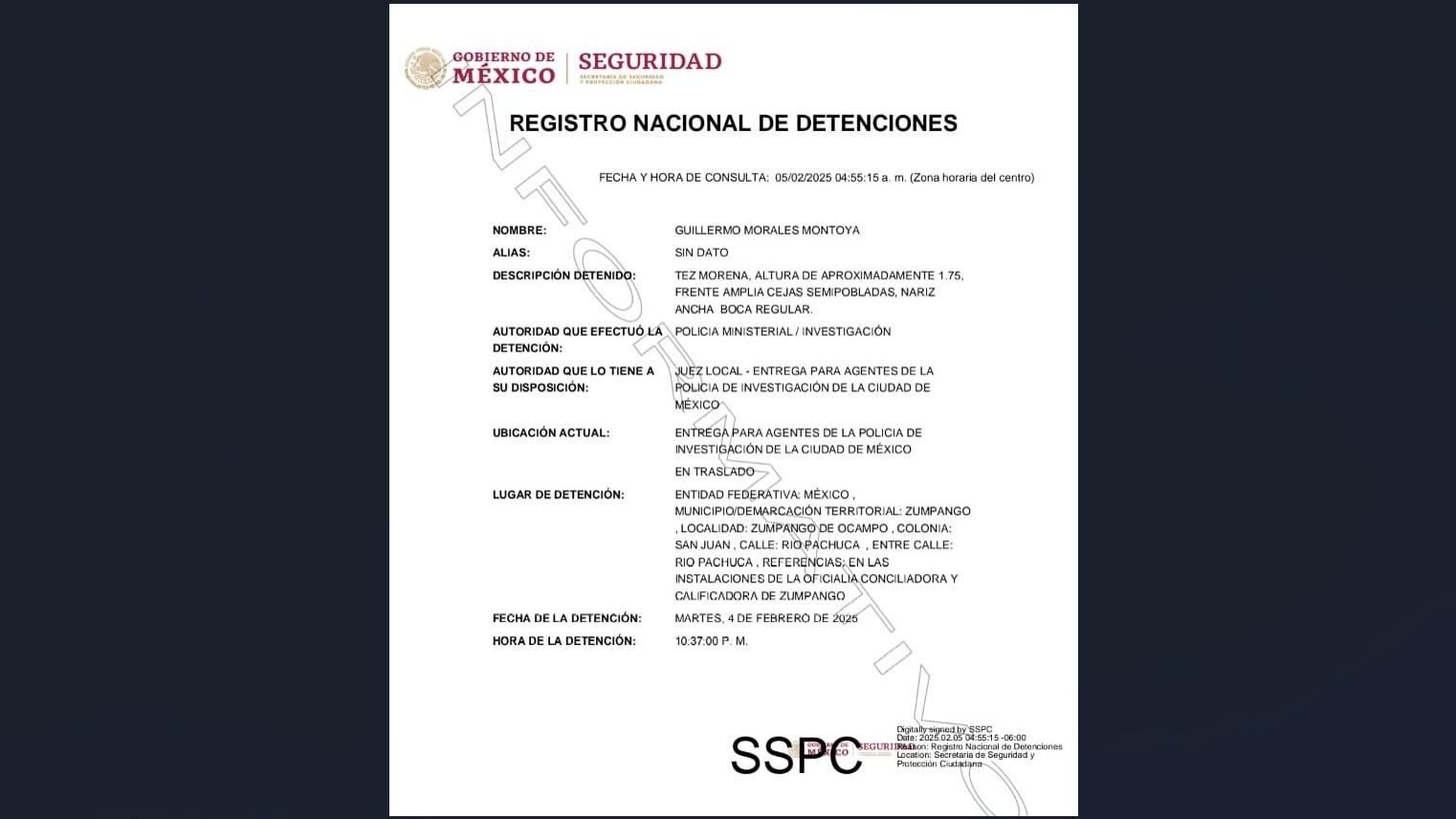 Captura de pantalla del Registro Nacional de Detenciones del gobierno de México. Captura de pantalla del Registro Nacional de Detenciones del gobierno de México.