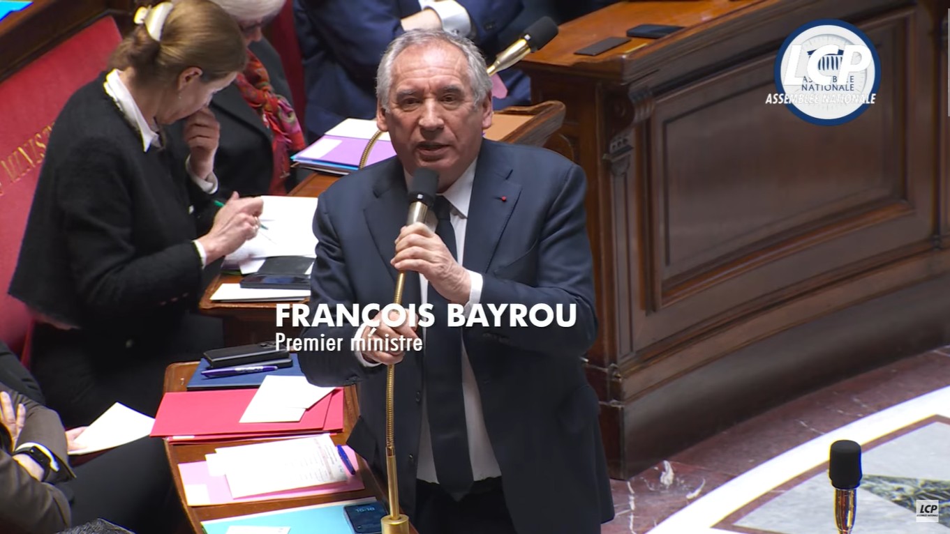 Bayrou denying any knowledge of the abuses at the school where his wife Elisabeth used to teach. French National Assembly YouTube channel.