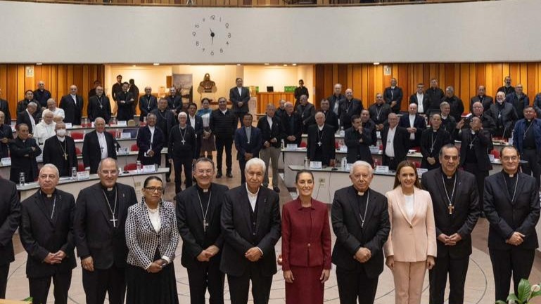 Mexican President Claudia Sheinbaum at the Catholic bishops' headquarters, Cuautitlán Izcalli, 2024. 