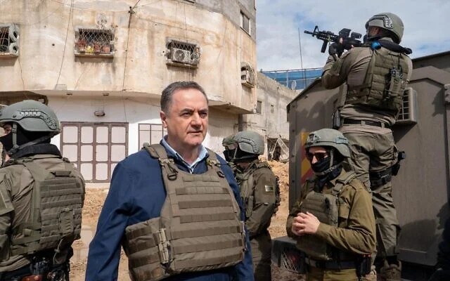Defense Minister Israel Katz is seen with troops in the West Bank's Tulkarem refugee camp, February 21, 2025. (Ariel Hermoni/Defense Ministry) Defense Minister Israel Katz is seen with troops in the West Bank's Tulkarem refugee camp, February 21, 2025. (Ariel Hermoni/Defense Ministry)