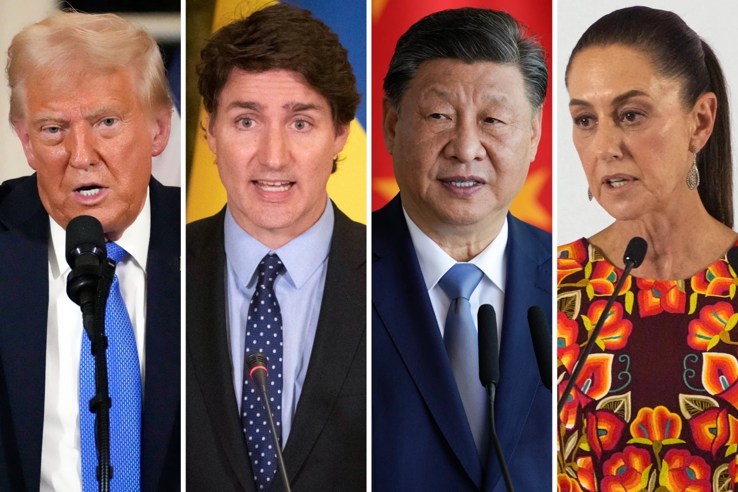 Donald Trump, Justin Trudeau, Xi Jinping y Claudia Sheinbaum. Foto: AP 