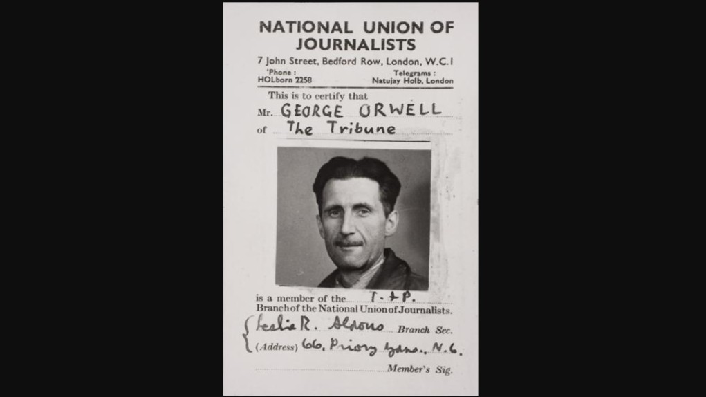 Credencial que acredita a Orwell como integrante del sindicato de periodistas de Gran Bretaña. Fundación Orwell. Credencial que acredita a Orwell como integrante del sindicato de periodistas de Gran Bretaña. Fundación Orwell.