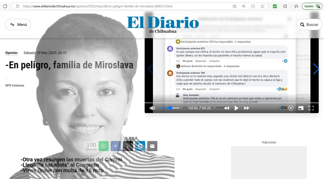 Aclaración a El Diario de Chihuahua sobre caso Miroslava