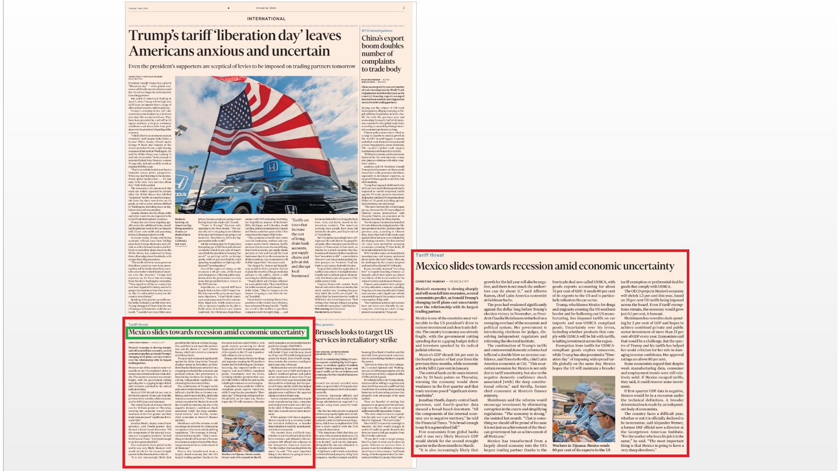 Página 3 de la edición de este martes de The Financial Times.