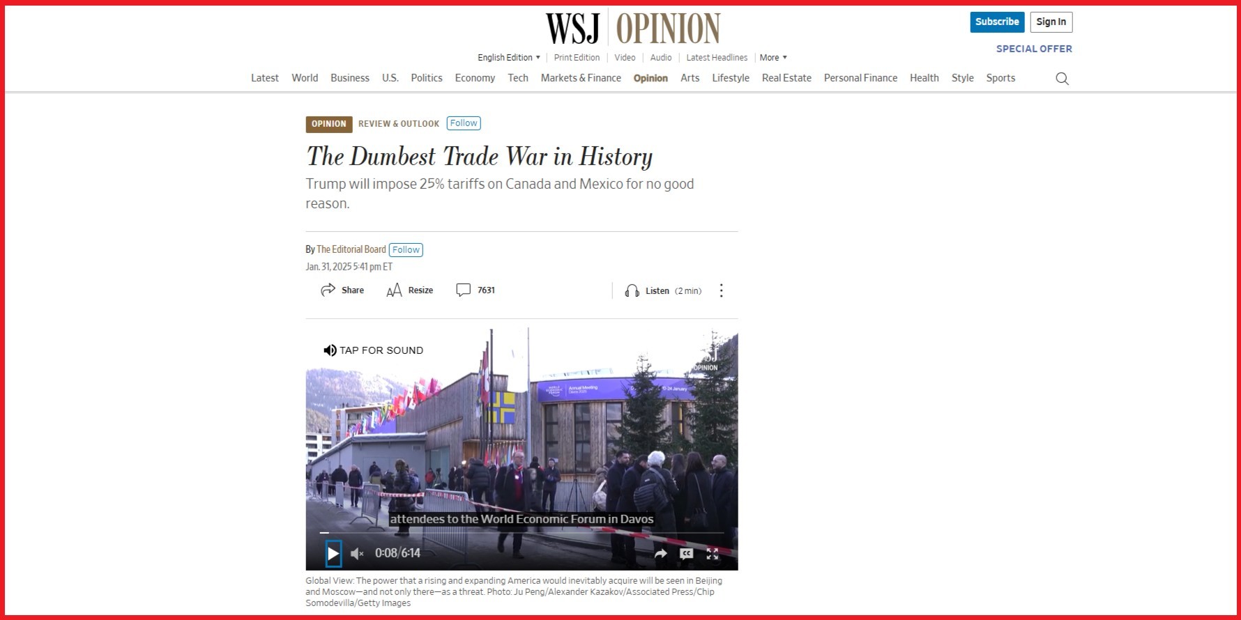 Captura de pantalla del sitio de The Wall Street Journal. Captura de pantalla del sitio de The Wall Street Journal.