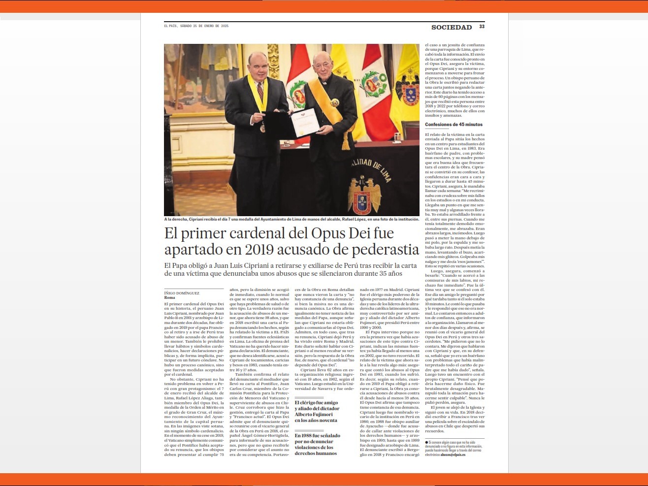 Page 33 of Saturday's January 25th, 2025, edition of the Spaniard newspaper El País. Page 33 of Saturday's January 25th, 2025, edition of the Spaniard newspaper El País.