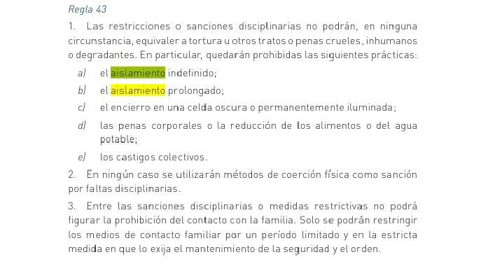Fragmento de las Reglas Mínimas de Naciones Unidas para el Tratamiento de los Reclusos. Fragmento de las Reglas Mínimas de Naciones Unidas para el Tratamiento de los Reclusos.