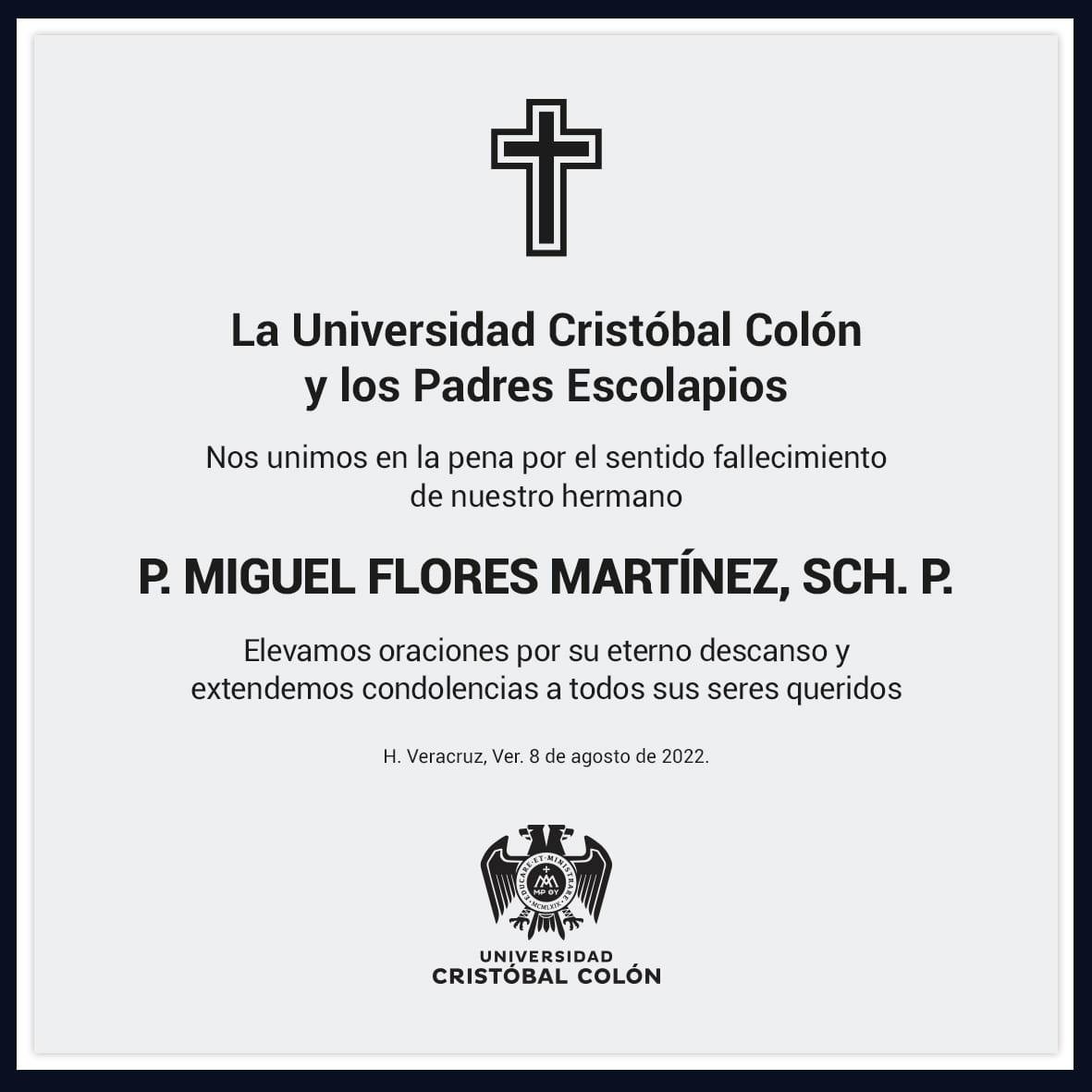 A notice from the order's flagship college in Veracruz, Mexico, letting know about Flores Martínez's death.