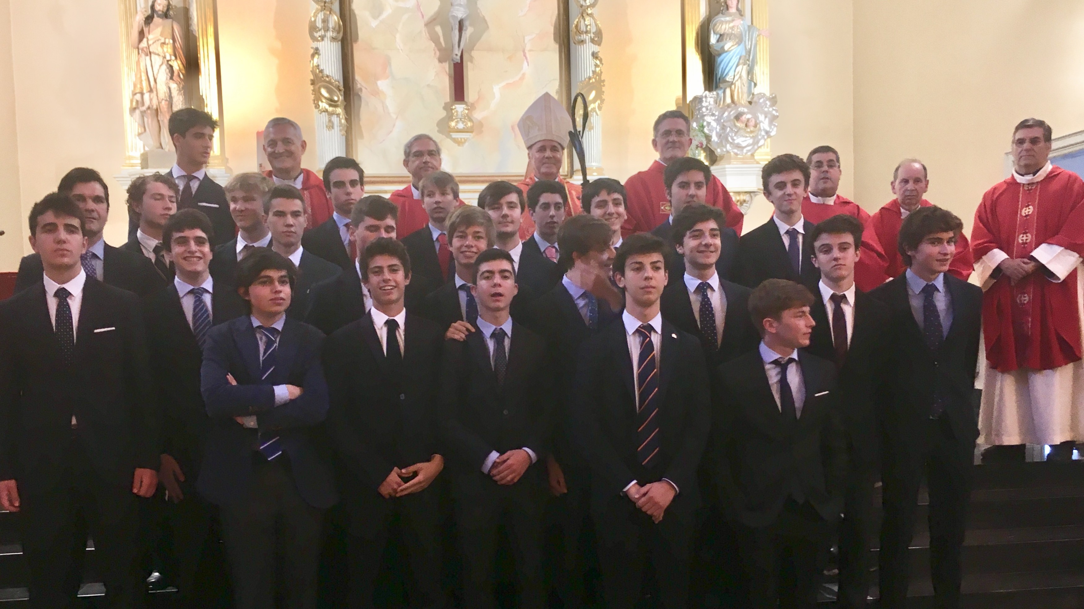 A picture after the Confirmations ceremony at the Opus Dei Catholic School of Gaztelueta, Basque Country, Spain, 2019. Picture: Bilboko Elizbarrutia @ www.flickr.com/photos/68132755@N08/