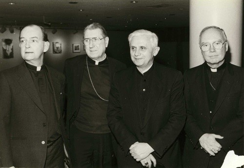 John Neuhaus, Cardinal John O'Connor, then Cardinal Joseph Ratzinger, and Cardinal James Stafford, ca. 1995. Picture by Joe P. Carter @ www.flickr.com/photos/36993093@N02/4257258156