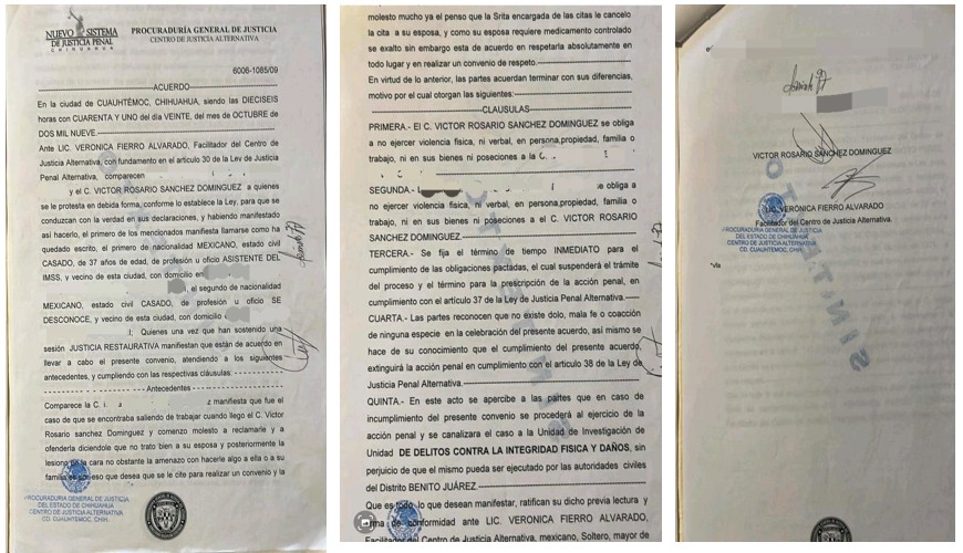 Denuncia de una servidora pública de la Fiscalía de Chihuahua agredida por Víctor Rosario Sánchez. Denuncia de una servidora pública de la Fiscalía de Chihuahua agredida por Víctor Rosario Sánchez.