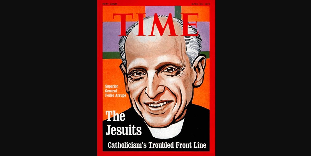 The April 23, 1973 cover of Time Magazine with Pedro Arrupe, then Superior General of the Society of Jesus. The April 23, 1973 cover of Time Magazine with Pedro Arrupe, then Superior General of the Society of Jesus.