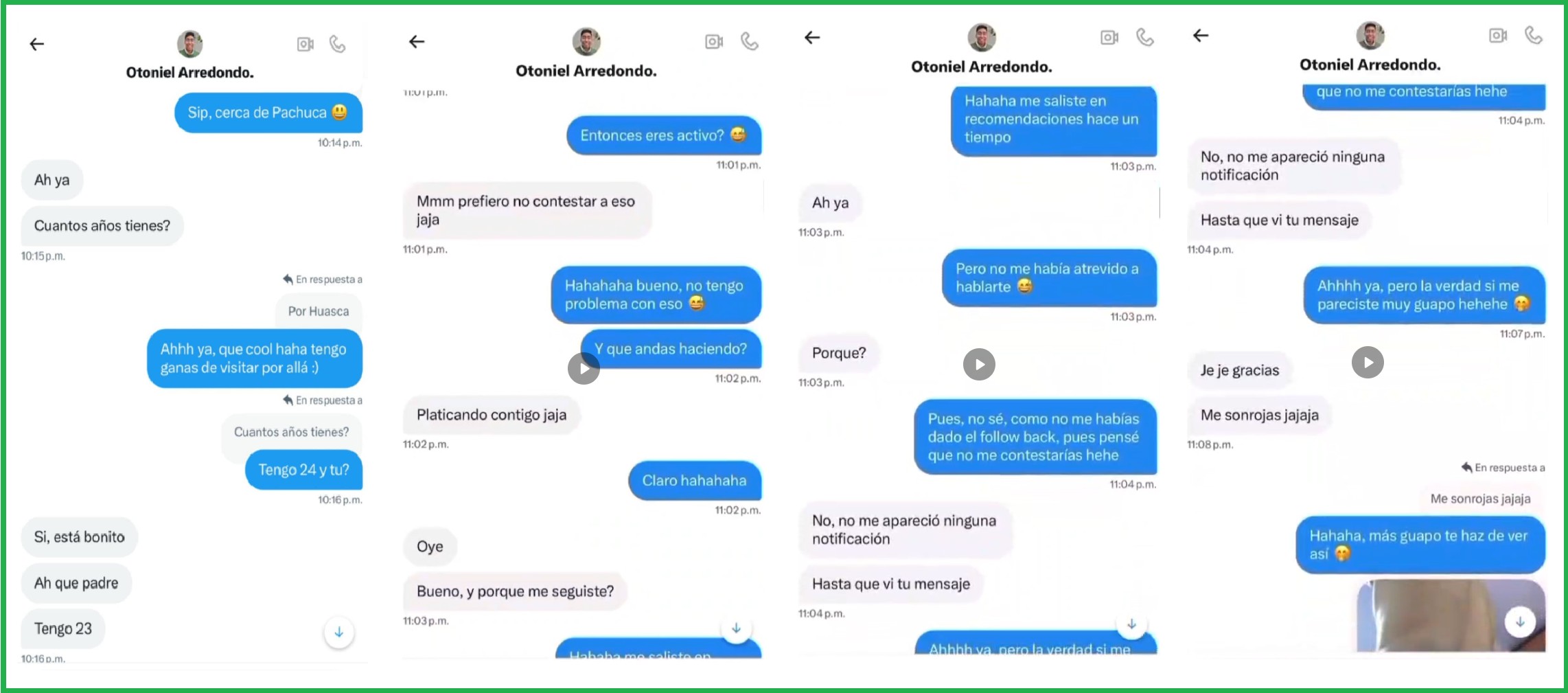 Screenshots with fragments of two different conversations between Otoniel and Esteban over social media private messages. March 2025. Screenshots with fragments of two different conversations between Otoniel and Esteban over social media private messages. March 2025.