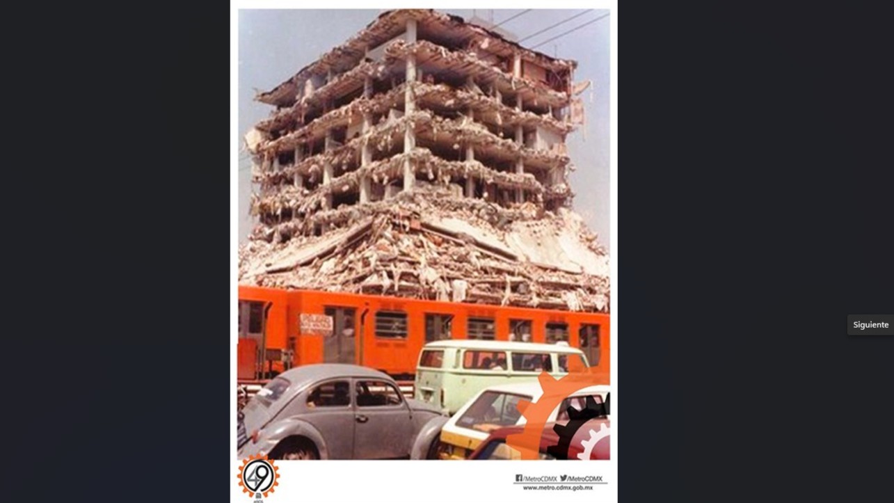 El antiguo edificio de la fábrica de pantalones Topeka sobre Calzada de Tlalpan. Foto tomada en los días inmediatamente posteriores al terremoto de 1985. Imagen compartida por las redes sociales del STC (Metro) de la Ciudad de México.