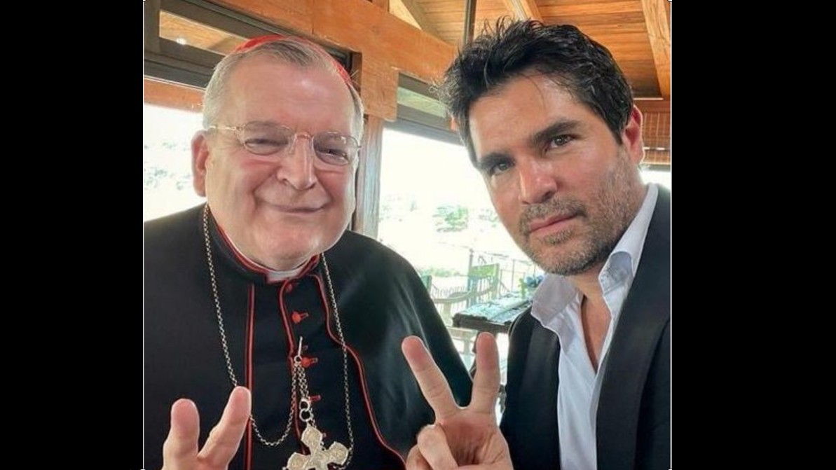 Cardinal Raymond Leo Burke and Eduardo Verástegui, Mexican soap opera actor, 2021. From Verástegui's social media. 
