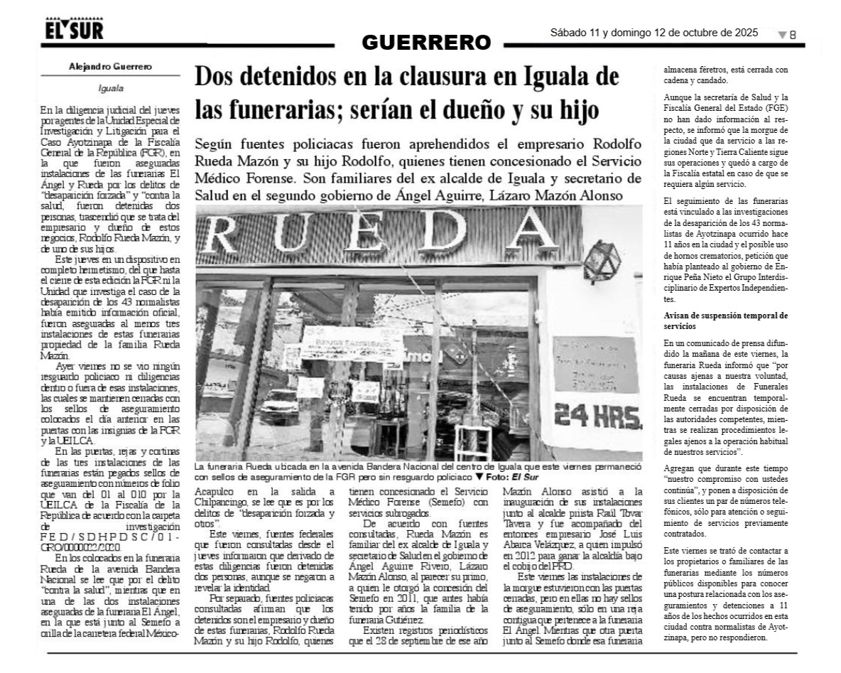 Nota aludida de El Sur, de Guerrero.