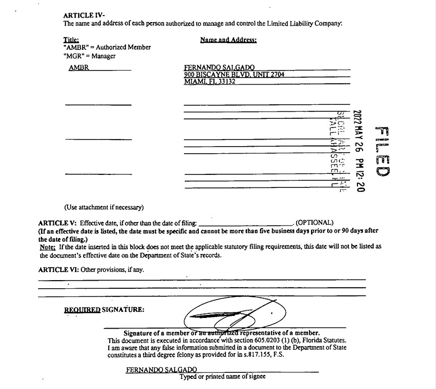 Constitución de LLC en Florida con el empresario José de Jesús Hernández Fonseca, Grupo Centinela, de Jalisco y beneficiario del Bienestar. Constitución de LLC en Florida con el empresario José de Jesús Hernández Fonseca, Grupo Centinela, de Jalisco y beneficiario del Bienestar.