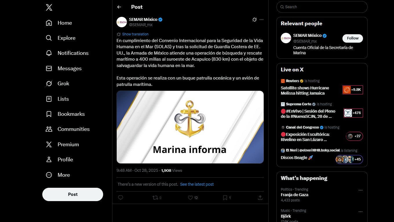 Primer mensaje de la Secretaría de Marina-Armada de México. Primer mensaje de la Secretaría de Marina-Armada de México.