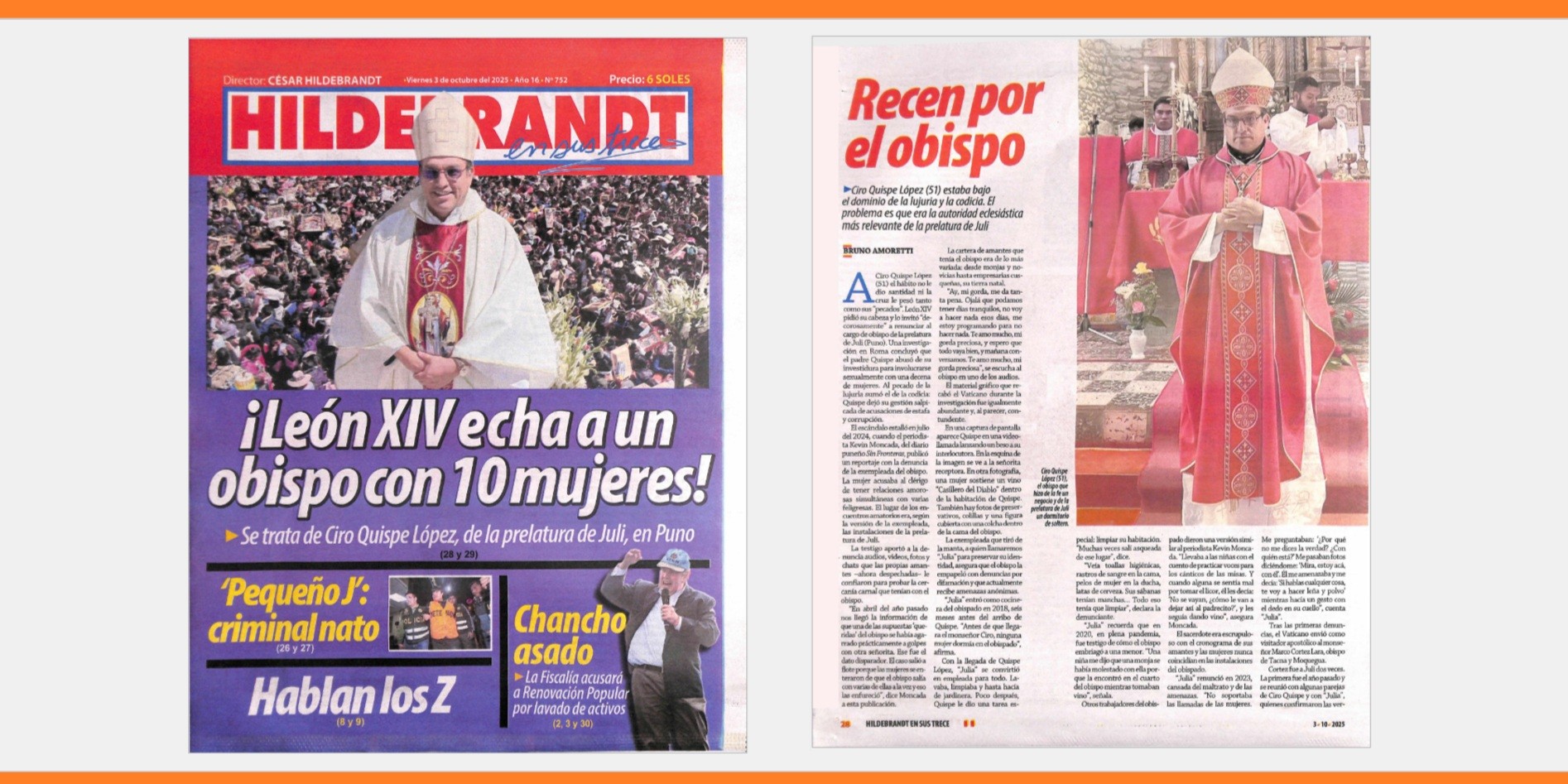 Peruvian magazine Hildebrandt's front page and headline about Leo XIV dismissing 