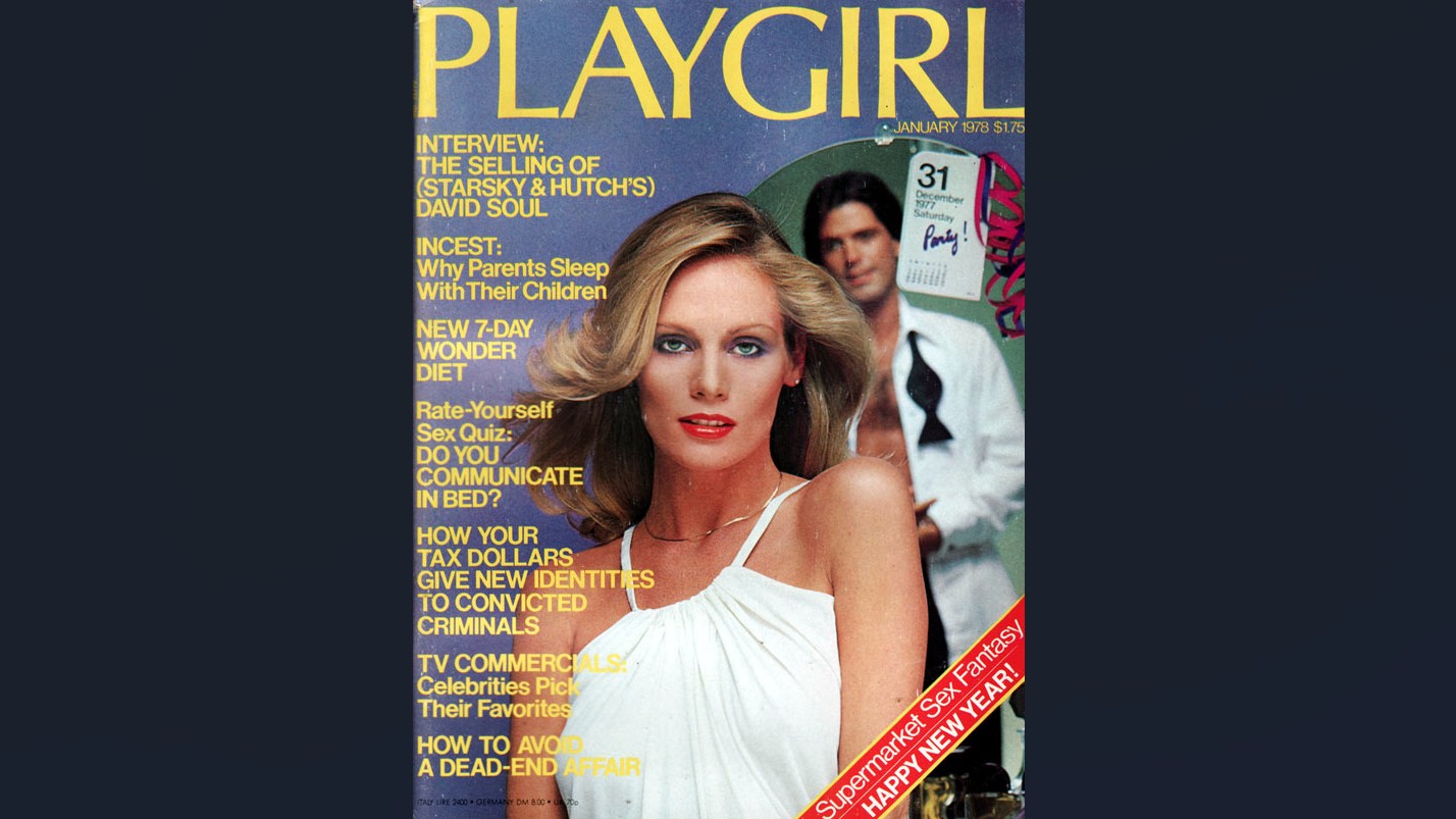 The infamous frontpage of the January 1978 Playgirl magazine browsed by Jack Torrance while he waits at the lobby of the Overlook Hotel in Kubrick's The Shining. Notice its second story devoted to incest. 