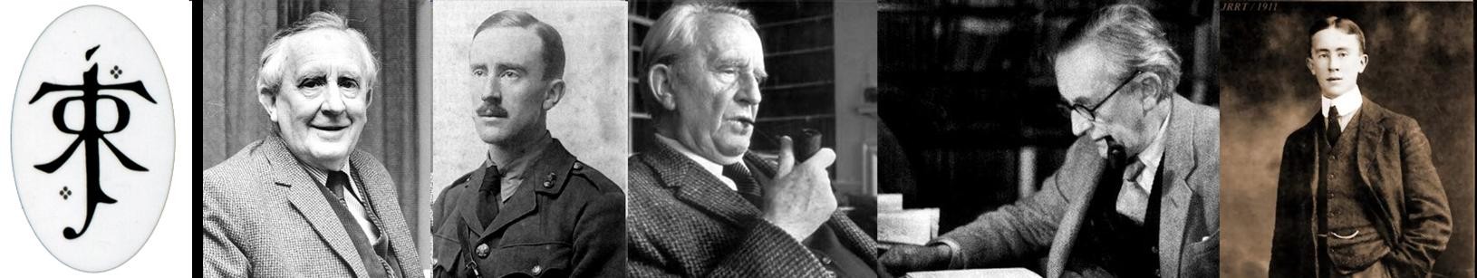Una serie de fotos de Tolkien en distintas etapas de su vida precedida por su monograma. Imagen de Proyect Tolkien @ www.flickr.com/photos/proyectolkien/4080378908/in/photostream/