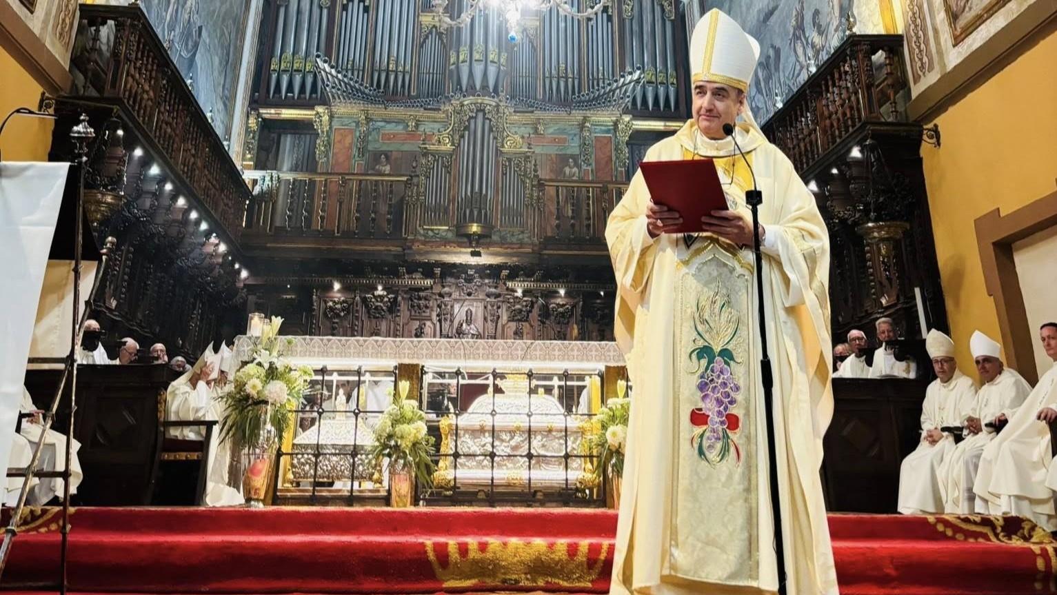 Pedro Aguado Cuesta, bishop of Huesca and Jaca, Spain, at the Cathedral of Jaca, June 15, 2025. From the Facebook account of the Piarists in Spain. 
