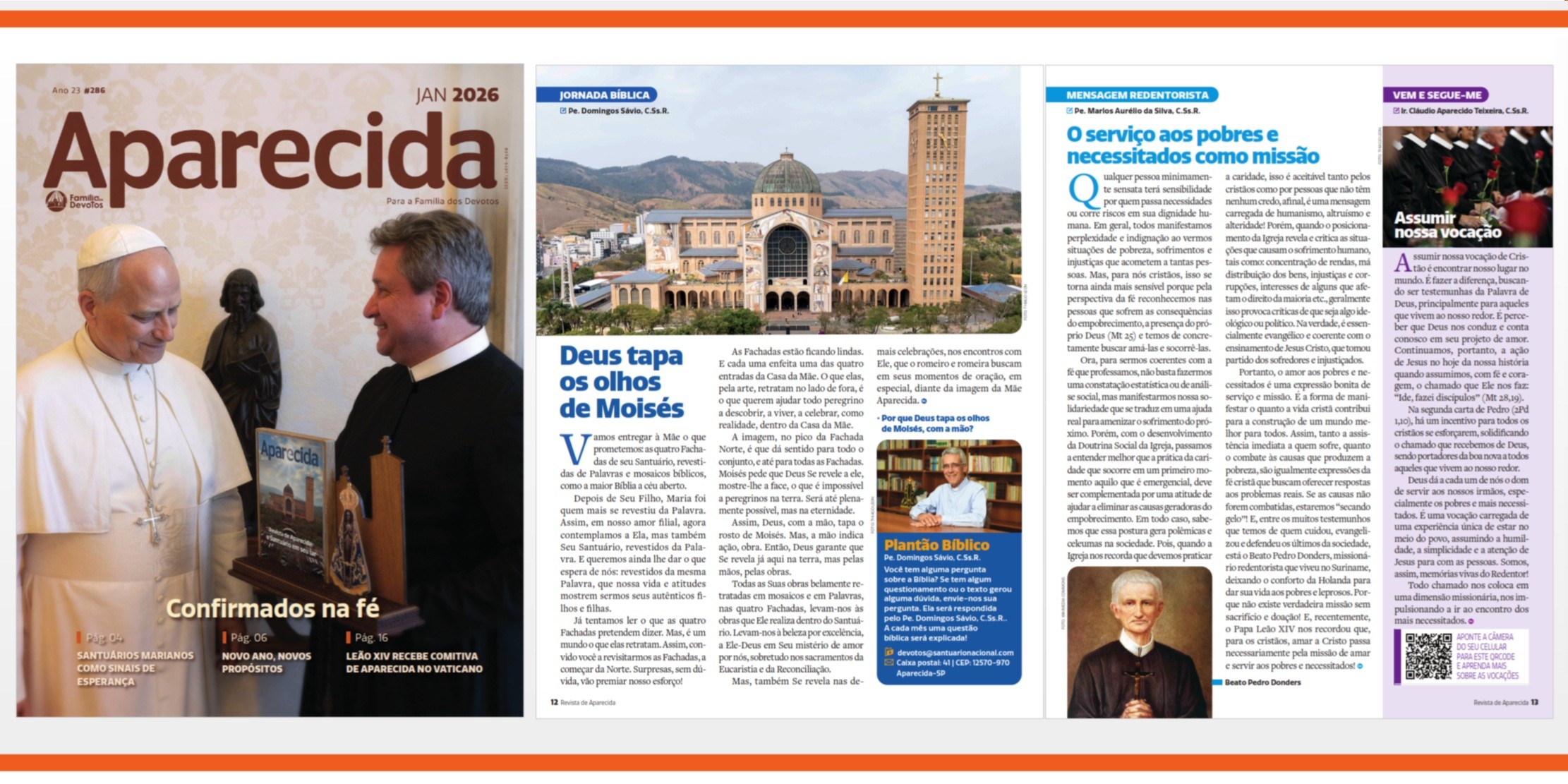 The cover and two pages of the Aparecida magazine, January 2026. The article at the center showing the Basilica calls to appreciate the art on display in the four façades of the main building, despite being designed by predator priest Marko Rupnik. The cover and two pages of the Aparecida magazine, January 2026. The article at the center showing the Basilica calls to appreciate the art on display in the four façades of the main building, despite being designed by predator priest Marko Rupnik.