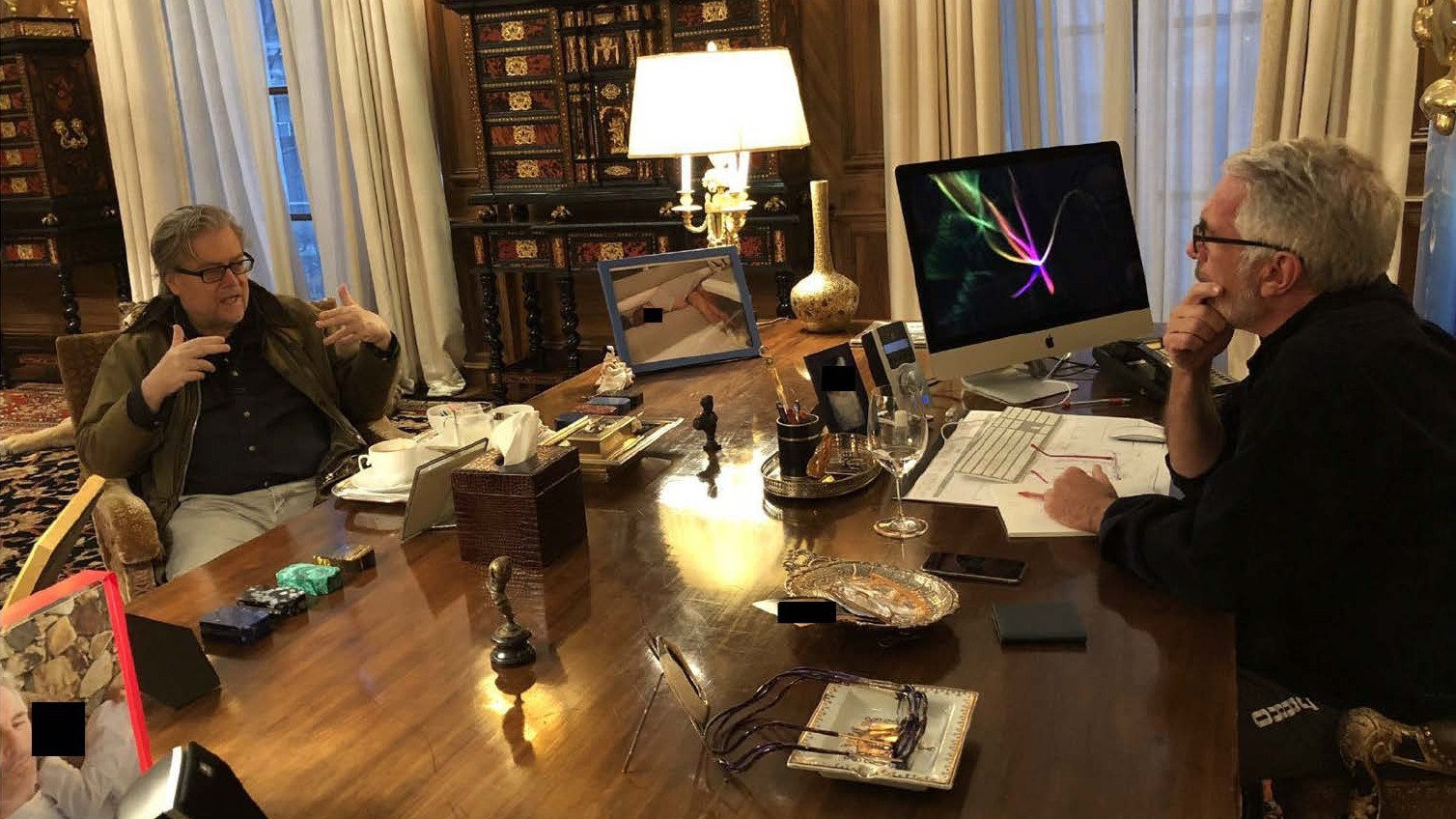 Jeffrey Epstein and Steve Bannon in a handout image from the estate of Jeffrey Epstein, released by Democrats on the House Oversight Committee in Washington, December 12, 2025. @ www.x.com/OversightDems 