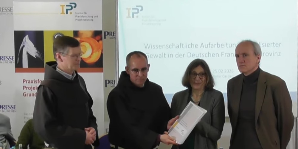 At center-left, Franciscan superior in Germany Markus Fuhrmann, during the press conference to present the report on sexual abuse in his order, Munich, February 25, 2026. Screengrab from the video available at www.youtube.com/live/Z5BWn6bUMPc At center-left, Franciscan superior in Germany Markus Fuhrmann, during the press conference to present the report on sexual abuse in his order, Munich, February 25, 2026. Screengrab from the video available at www.youtube.com/live/Z5BWn6bUMPc