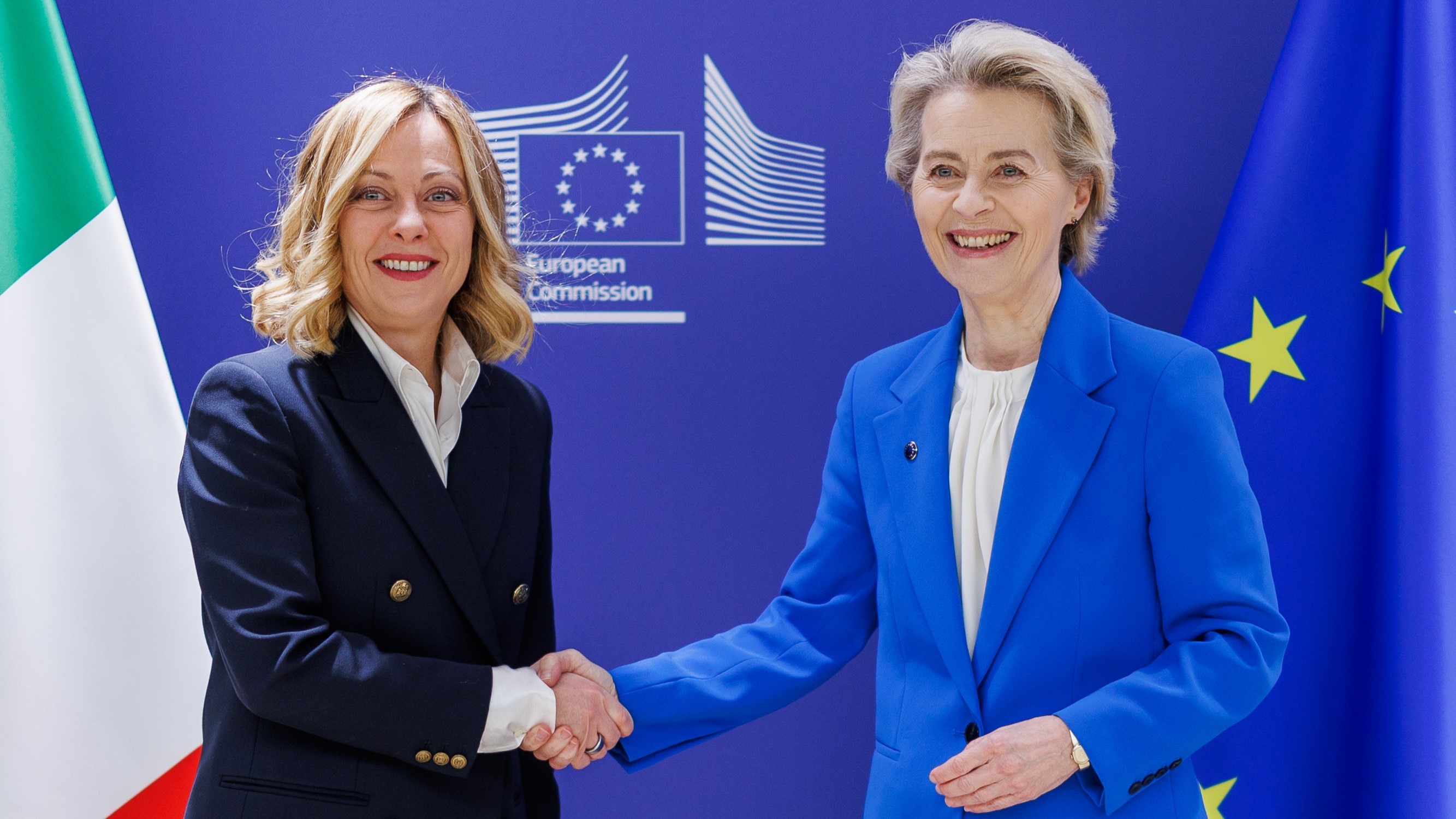 Italian Prime Minister Giorgia Meloni (left) and European Commission chairwoman Ursula von der Leyen, December 20 , 2024. Picture, Christophe Licoppe for the European Union. Italian Prime Minister Giorgia Meloni (left) and European Commission chairwoman Ursula von der Leyen, December 20 , 2024. Picture, Christophe Licoppe for the European Union.