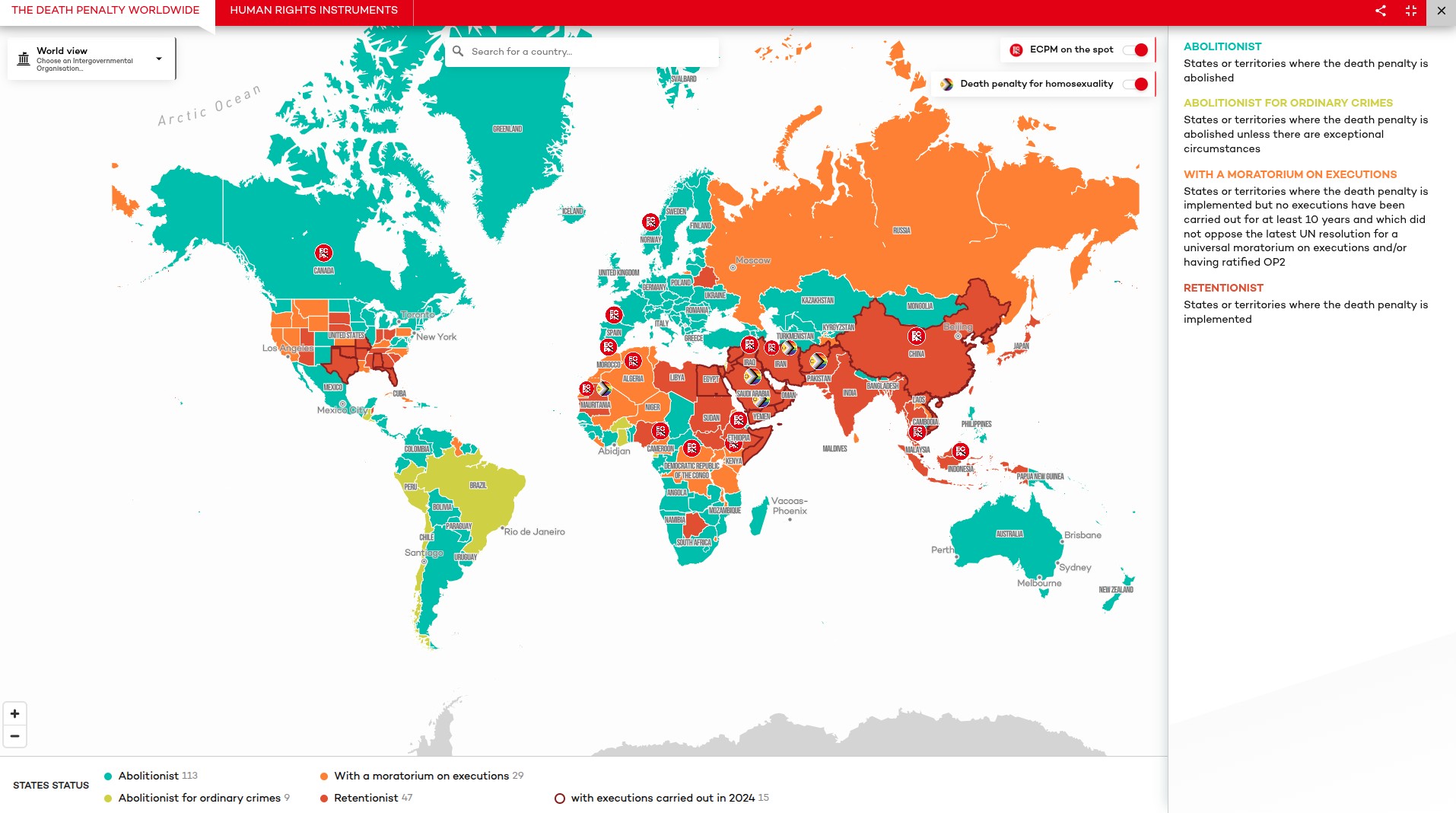 Map detailing the status of the death penalty in jurisdictions across the world. Original available at www.ecpm.org/en/worldmap/. Map detailing the status of the death penalty in jurisdictions across the world. Original available at www.ecpm.org/en/worldmap/.
