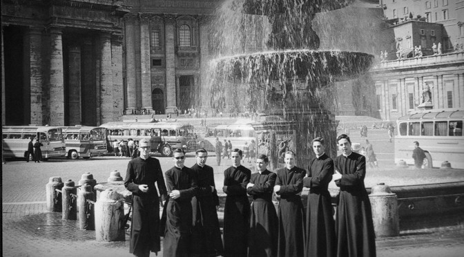 The first group of Irish members of the Legion of Christ near Saint Peter's Square, Rome, ca. 1960. Picture shared by the ReGAIN advocacy group in Facebook. 