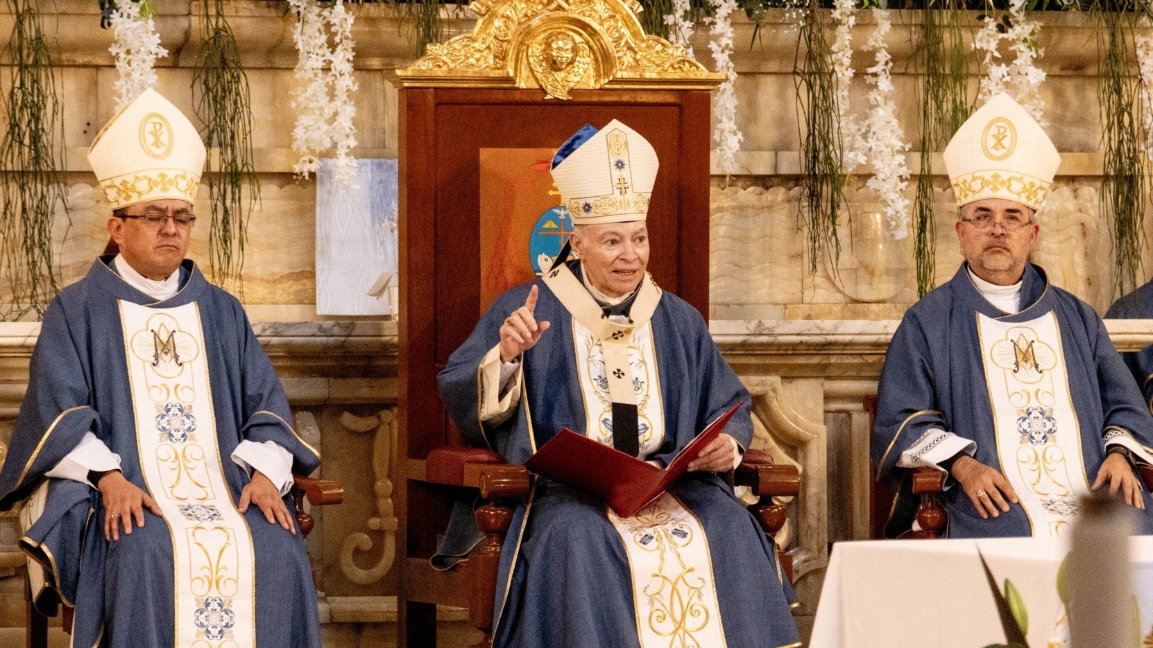 At center, Cardinal Aguiar Retes at his Cathedral, Mexico City, 2025. From his archdiocese's social media. At center, Cardinal Aguiar Retes at his Cathedral, Mexico City, 2025. From his archdiocese's social media.
