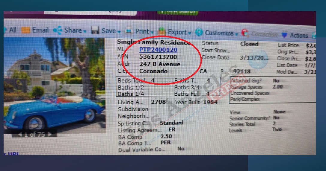 La ficha MLS de 247 B Avenue en Coronado muestra a Zepe Ybarra como list agent y buyer agent, con Adriana J. Prieto como co-list agent, una venta cerrada en marzo de 2024 por 2.65 millones. Eso corrobora materialmente lo que la agente te dijo en la llamada: ambos no solo se conocían, sino que coadministraban operaciones inmobiliarias de alto valor dentro del mismo periodo.