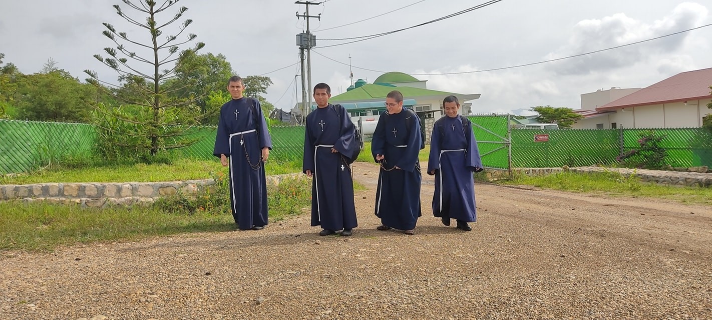 Four young male candidates to religious life inside the monastery compound in Berriozábal, Chiapas. Picture published July 7, 2020, over FRICYDIM's social media. 