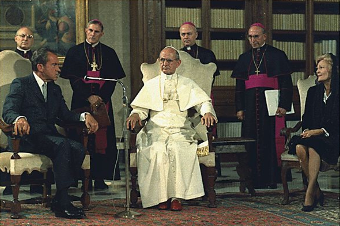Pope Paul VI greets then U.S. President Richard M. Nixon and his wife Pat at the Apostolic Palace, Vatican, September 28, 1970. Picture Robert L. Knudsen (NARA) @ www.flickr.com/photos/39735679@N00/495092255. Pope Paul VI greets then U.S. President Richard M. Nixon and his wife Pat at the Apostolic Palace, Vatican, September 28, 1970. Picture Robert L. Knudsen (NARA) @ www.flickr.com/photos/39735679@N00/495092255.