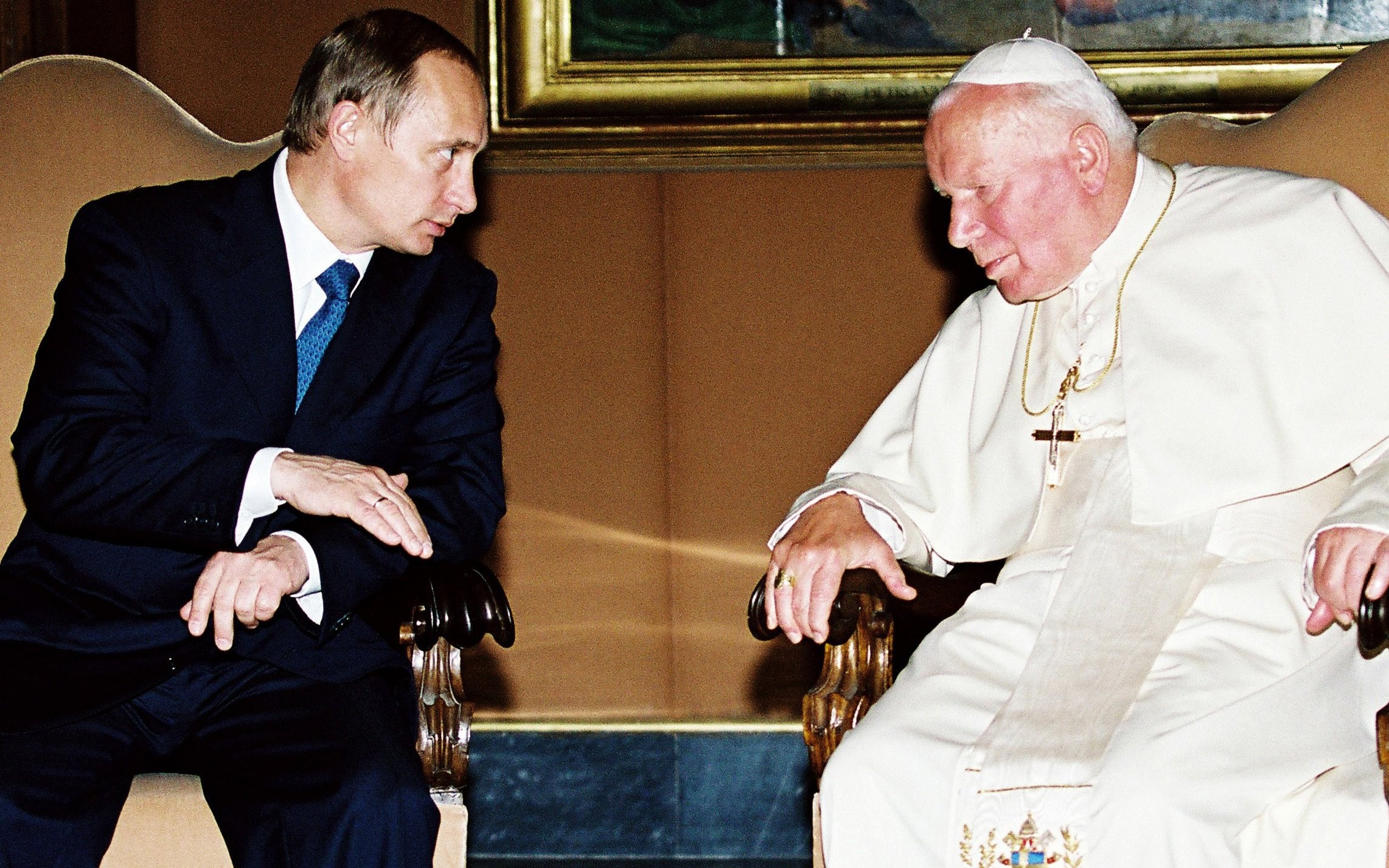 John Paul II welcomes Vladimir Putin to the Vatican during his June 2000 visit. Picture of the Russian Presidency via Wikimedia @ www.commons.wikimedia.org/w/index.php?curid=5117081. John Paul II welcomes Vladimir Putin to the Vatican during his June 2000 visit. Picture of the Russian Presidency via Wikimedia @ www.commons.wikimedia.org/w/index.php?curid=5117081.